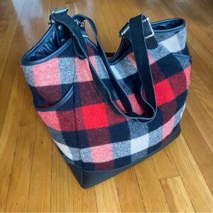 LL Bean Buffalo Plaid with Black Leather Trim Shoulder Bag Signature Collection